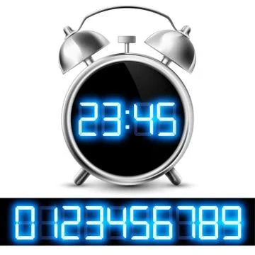 Table clock with digital display and a set of numbers Illustrazione stock