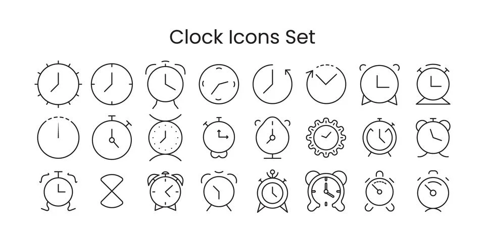 Table clock icon set, table clock vector, simple line clock, wall clock Stock Illustration