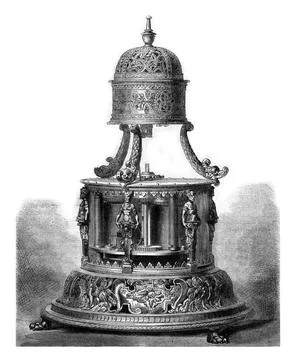 Table clock the sixteenth century, with horizontal movement, vintage engra... Stock Photos