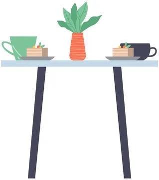Table with coffee beverage and dessert. Kitchen or coffeehouse furniture with Stock Illustration