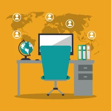 Table with computer and freelance design Stock Illustration