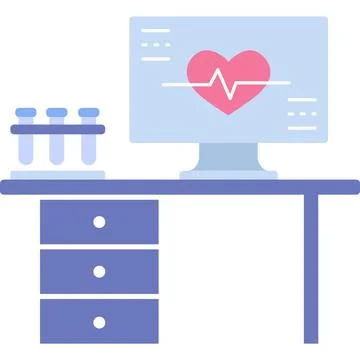 Table with computer and test tube icon lab vector Stock Illustration