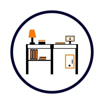Table, computer, computer table, lamp, pc, table lamp, desk table desktop w.. Stock Illustration