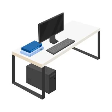 Table with computer semi flat color vector object Stock Illustration