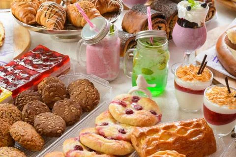 Table with confectionery sweets Stock Photos