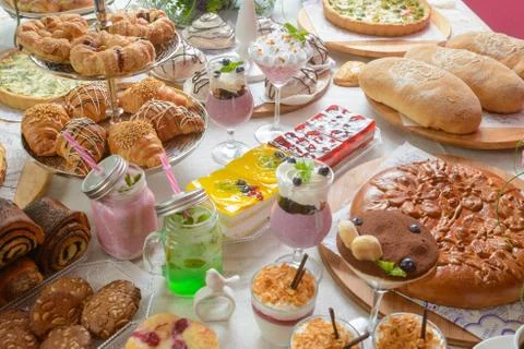 Table with confectionery sweets Stock Photos