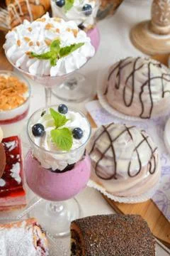 Table with confectionery sweets Stock Photos
