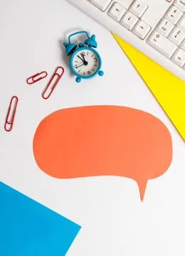 Table with copy space on the bubble paper with clock and paper clips. Business Foto stock