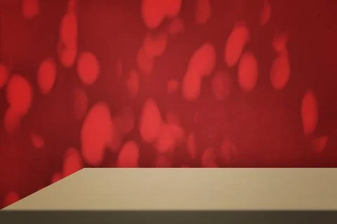 Table Corner with Bokeh Lights Bokeh on Red Wall Background Stock Photos