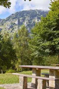 Table in a countryside park Stock Photos