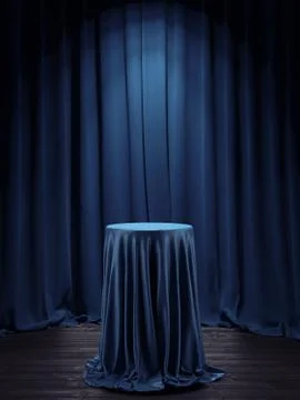 Table covered with blue cloth in interior 库存插图