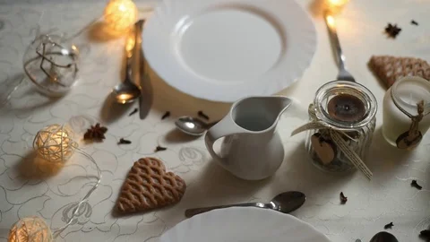 Table covered with christmmas decorations Stock Footage 83143793