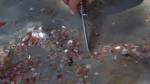 A table covered with fish scales. knife. cleaning of fresh fish. cooking fish. f Video stock 95550708