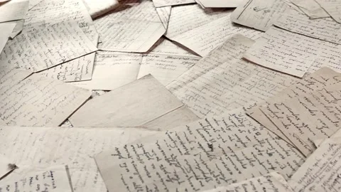 Table covered with many old letters Stock Footage 220842747