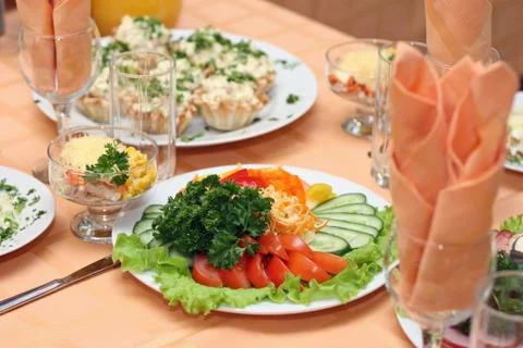 Table covered at restaurant Stock Photos