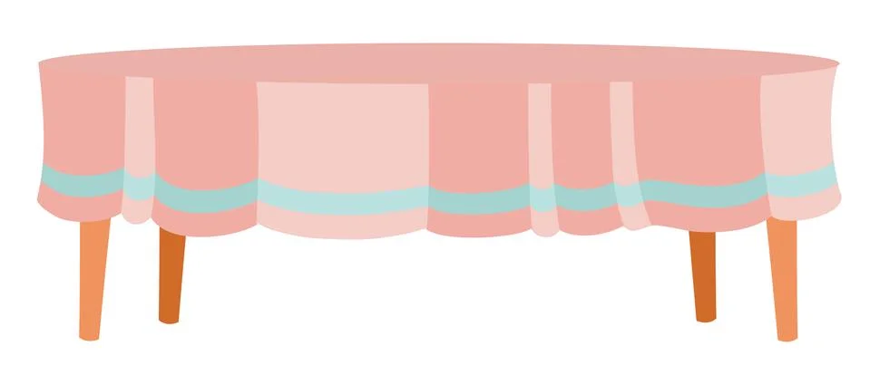 Table covered with a tablecloth, isolated object on a white background, Ilustración de archivo