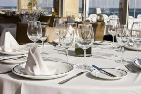 Table crockery setting in a restaurant Stock Photos