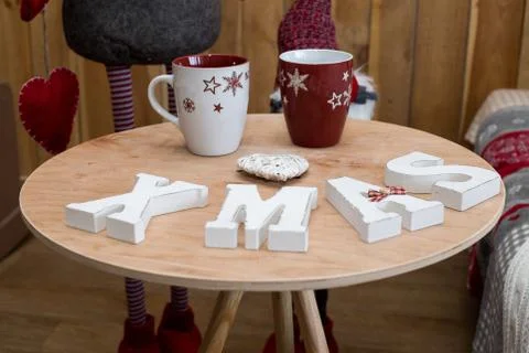 A table with cups of Christmas Stock Photos