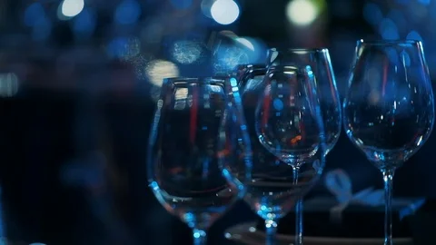 Table With Cutlery At Party. Empty Glasses In The Dark. Stock Footage 110689176
