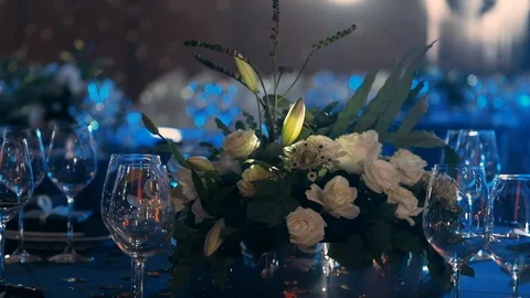 Table With Cutlery At Party. Empty Glasses In The Dark. Stock Footage 110747295
