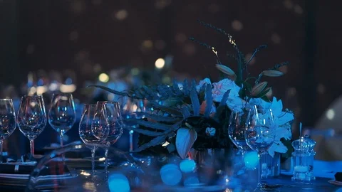 Table With Cutlery At Party. Empty Glasses In The Dark. Stock Footage 110747365
