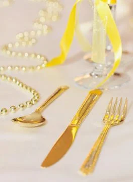 Table with cutlery Stock Photos