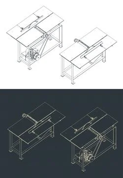 Table Cutting Machine Isometric Drawings Stock Illustration