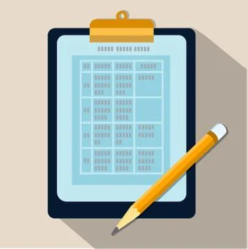 Table of data on Clipboard and pencil-Vector flat design Stock Illustration