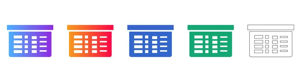 Table Data Management Icon Set Stock Illustration