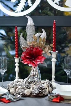 Table decor and candles Stock Photos