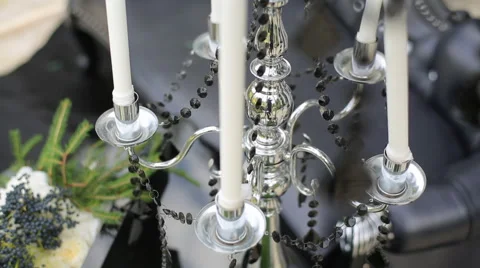 Table Decor with Candles and beads Stock Footage 64008751