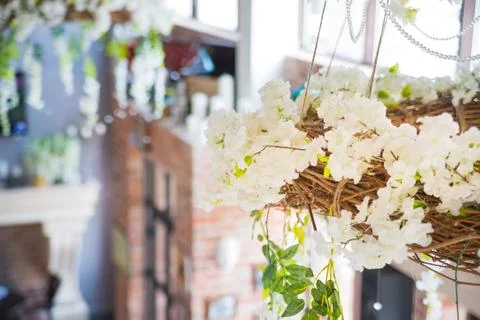 Table decor flowers in restaurant Stock Photos