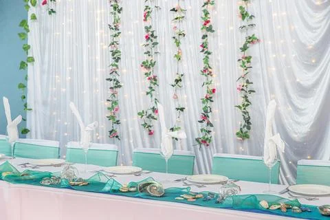 Table decor ready for a celebration event - birthday party or wedding Stock Photos