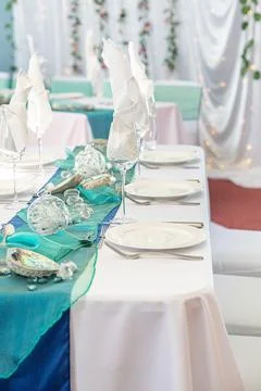 Table decor ready for a celebration event - birthday party or wedding Stock Photos