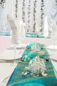 Table decor ready for a celebration event - birthday party or wedding Stock Photos
