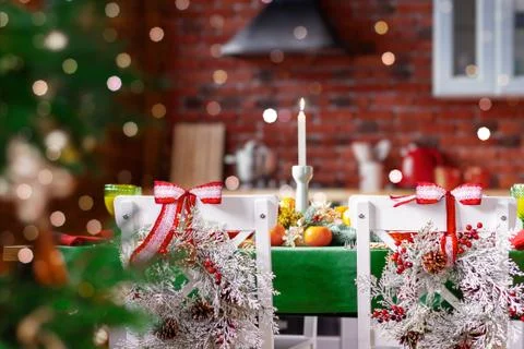 Table decor tablecloth set of dishes cutlery Christmas red-green stylish home 写真素材