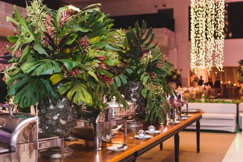 Table decorated for buffet in event Stock Photos