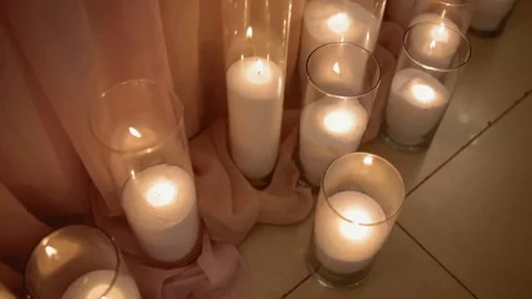 Table decorated with candles Stock Footage 70069328