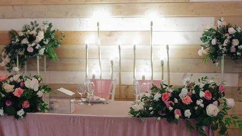 The table is decorated for the festive event Stock Footage 225432868