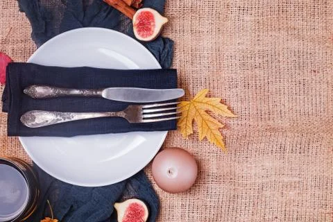 Table decorated for Thanksgiving dinner. Stock Photos