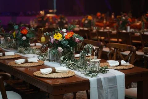 Table decoration with olive branches Stock Photos