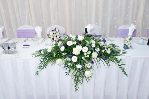 Table decoration at wedding reception Stock Photos