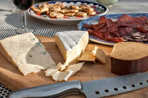 Table with defferent types of cheese Stock Photos