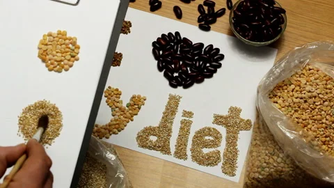 On the table with dietary products man wrote I like the diet Stock Footage 86860682