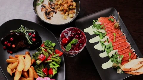 A table with different dishes for one person Video stock 328185676