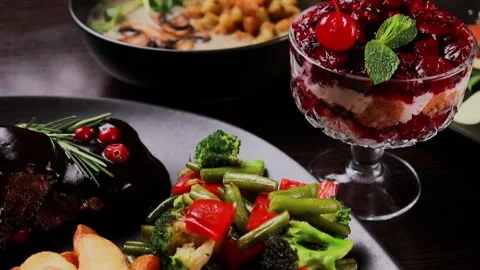 A table with different dishes for one person 스톡 동영상 328186107