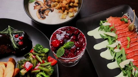 A table with different dishes for one person 스톡 동영상 328187917