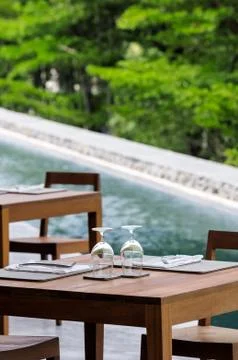 Table for dining with little canal Stock Photos