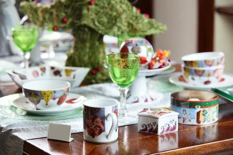 Table with dishes Stock Photos