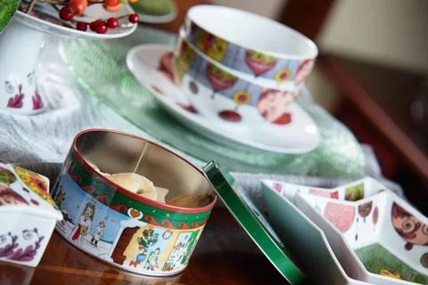 Table with dishes Stock Photos